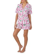 Room Service Poodle Print Short Sleeve Notch Collar Cozy Jersey Knit Shorty Pajama Set
