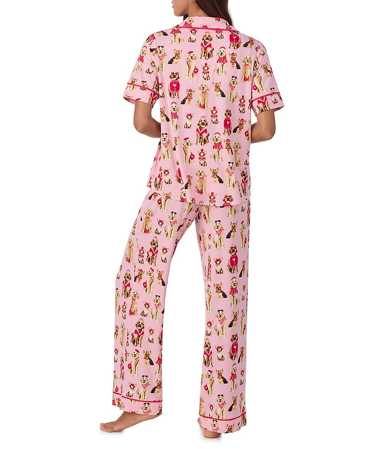 Room Service Posh Pups Short Sleeve Notch Collar Cozy Jersey Knit Long Valentine's Day Pajama Set