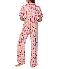 Room Service Posh Pups Short Sleeve Notch Collar Cozy Jersey Knit Long Valentine's Day Pajama Set