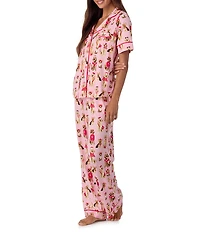 Room Service Posh Pups Short Sleeve Notch Collar Cozy Jersey Knit Long Valentine's Day Pajama Set