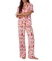 Room Service Posh Pups Short Sleeve Notch Collar Cozy Jersey Knit Long Valentine's Day Pajama Set