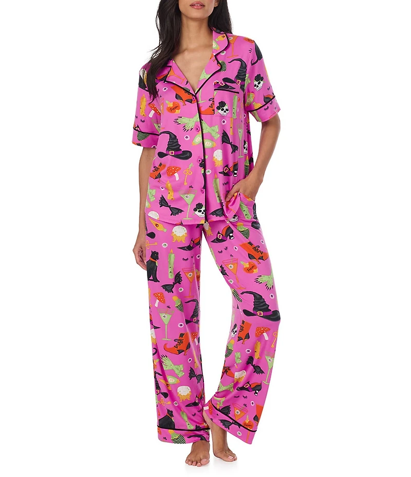 Room Service Potion Commotion Print Short Sleeve Notch Collar Jersey Knit Pajama Set