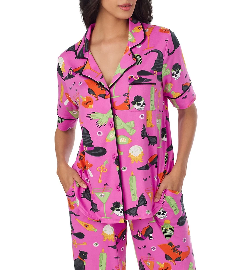 Room Service Potion Commotion Print Short Sleeve Notch Collar Jersey Knit Pajama Set