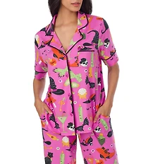 Room Service Potion Commotion Print Short Sleeve Notch Collar Jersey Knit Pajama Set