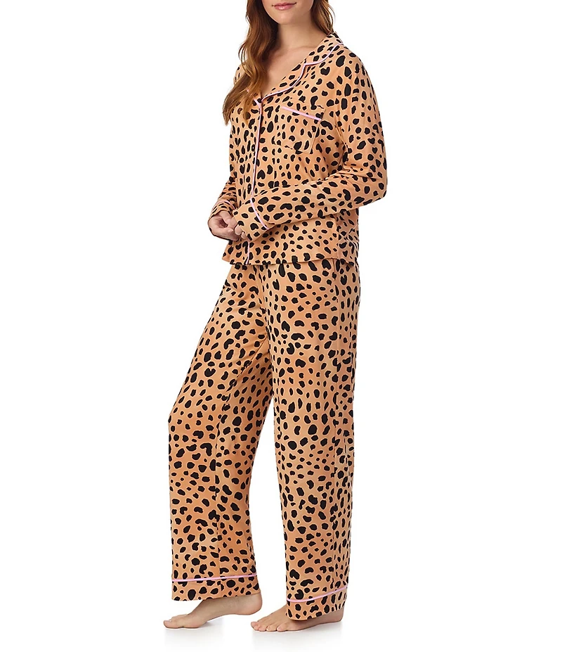 Room Service Printed Long Sleeve Notch Collar Knit Pajama Set