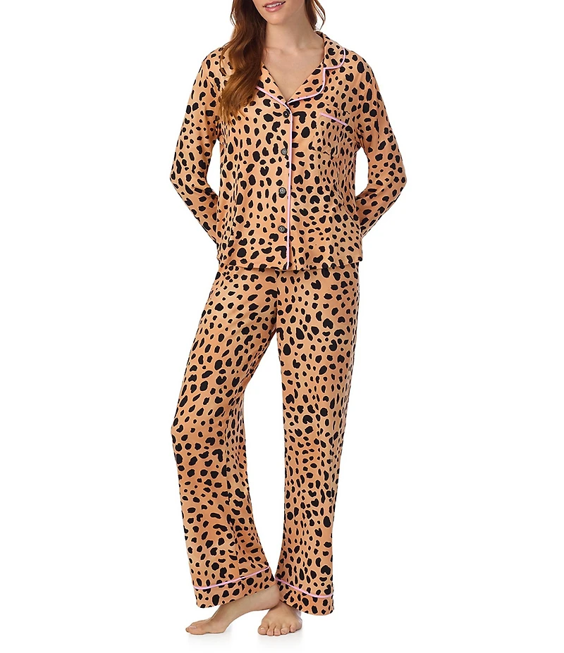 Room Service Printed Long Sleeve Notch Collar Knit Pajama Set