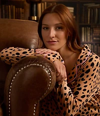 Room Service Printed Long Sleeve Notch Collar Knit Pajama Set