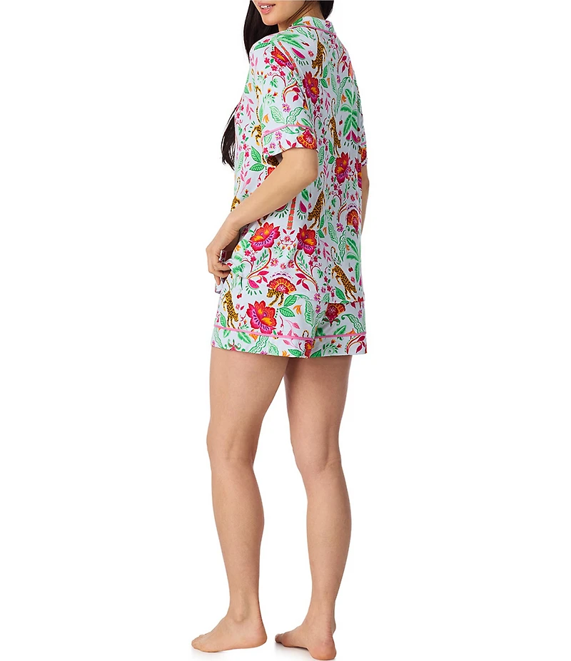 Room Service Rainforest Escape Print Short Sleeve Notch Collar Jersey Knit Shorty Pajama Set