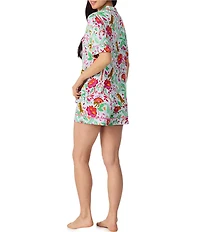 Room Service Rainforest Escape Print Short Sleeve Notch Collar Jersey Knit Shorty Pajama Set