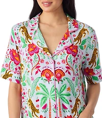 Room Service Rainforest Escape Print Short Sleeve Notch Collar Jersey Knit Shorty Pajama Set