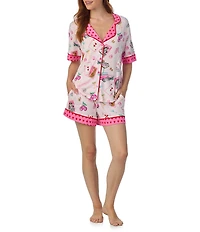 Room Service Roll The Dice Print Short Sleeve Notch Collar Knit Shorty Pajama Set