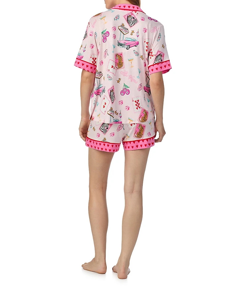 Room Service Roll The Dice Print Short Sleeve Notch Collar Knit Shorty Pajama Set