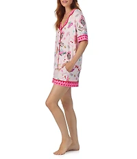 Room Service Roll The Dice Print Short Sleeve Notch Collar Knit Shorty Pajama Set