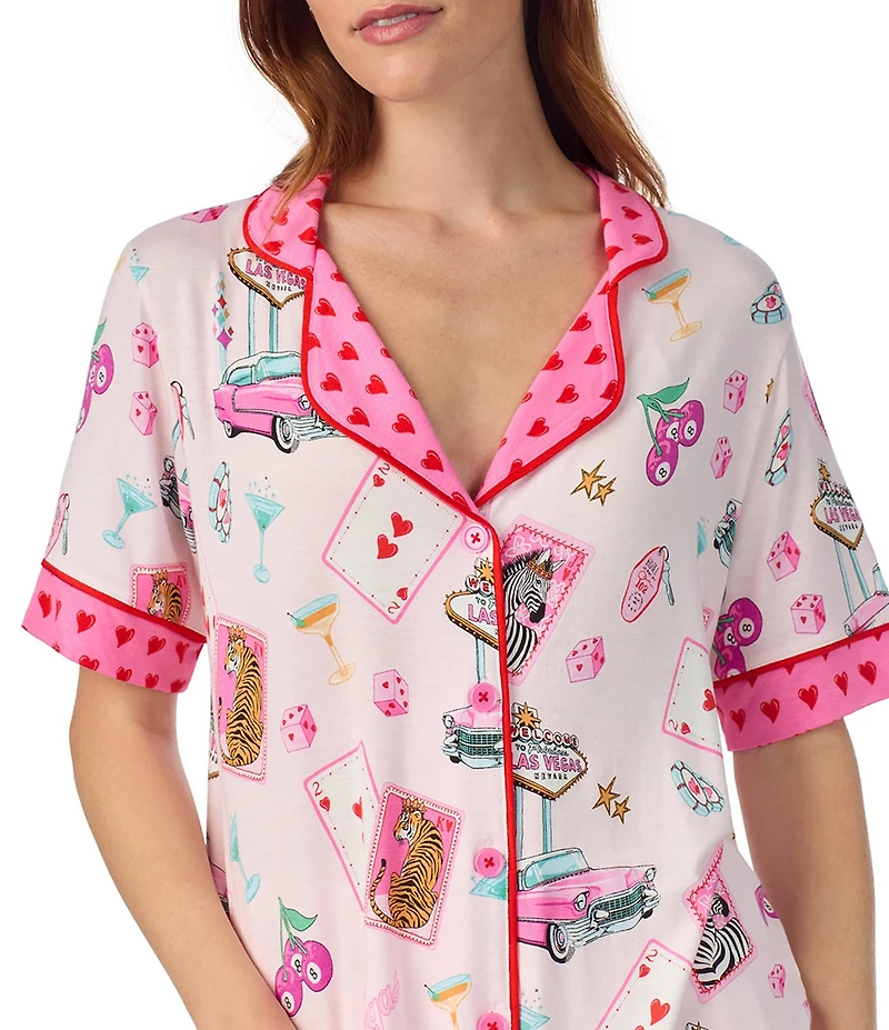 Room Service Roll The Dice Print Short Sleeve Notch Collar Knit Shorty Pajama Set