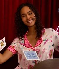 Room Service Roll The Dice Print Short Sleeve Notch Collar Knit Shorty Pajama Set