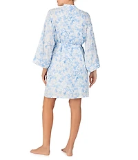 Room Service Satin 3/4 Sleeve Shawl Collar Bow Floral Print Coordinating Robe