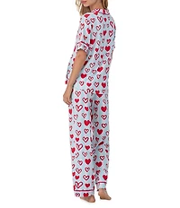 Room Service Short Sleeve Notch Collar Cozy Jersey Knit Heart Striped Print Long Pajama Set