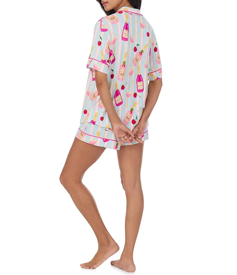 Room Service Short Sleeve Notch Collar Jersey Knit Bubbly Striped Short Pajama Set