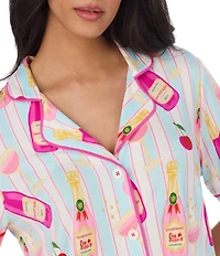 Room Service Short Sleeve Notch Collar Jersey Knit Bubbly Striped Short Pajama Set