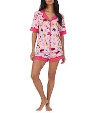 Room Service Short Sleeve Notch Collar Jersey Knit Girl's Trip Short Pajama Set