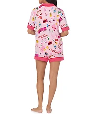 Room Service Short Sleeve Notch Collar Jersey Knit Girl's Trip Short Pajama Set