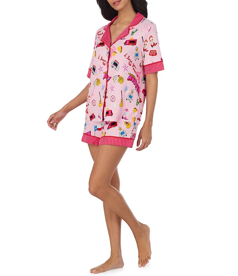 Room Service Short Sleeve Notch Collar Jersey Knit Girl's Trip Short Pajama Set
