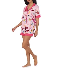 Room Service Short Sleeve Notch Collar Jersey Knit Girl's Trip Short Pajama Set