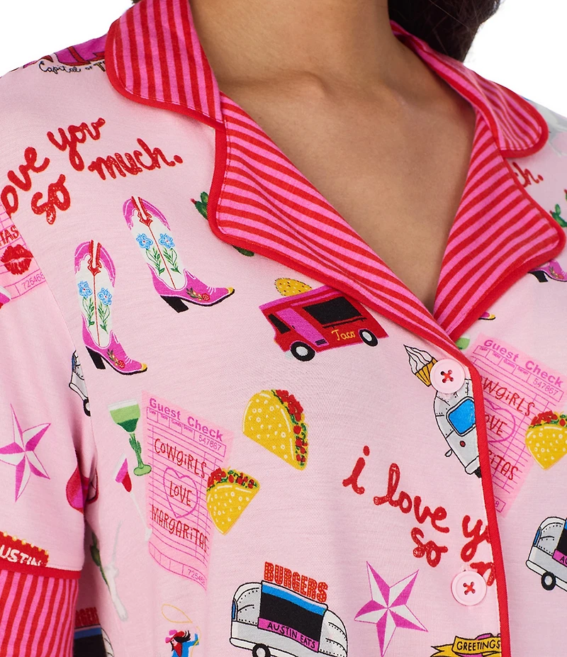 Room Service Short Sleeve Notch Collar Jersey Knit Girl's Trip Short Pajama Set