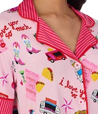 Room Service Short Sleeve Notch Collar Jersey Knit Girl's Trip Short Pajama Set
