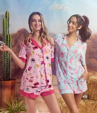 Room Service Short Sleeve Notch Collar Jersey Knit Girl's Trip Short Pajama Set