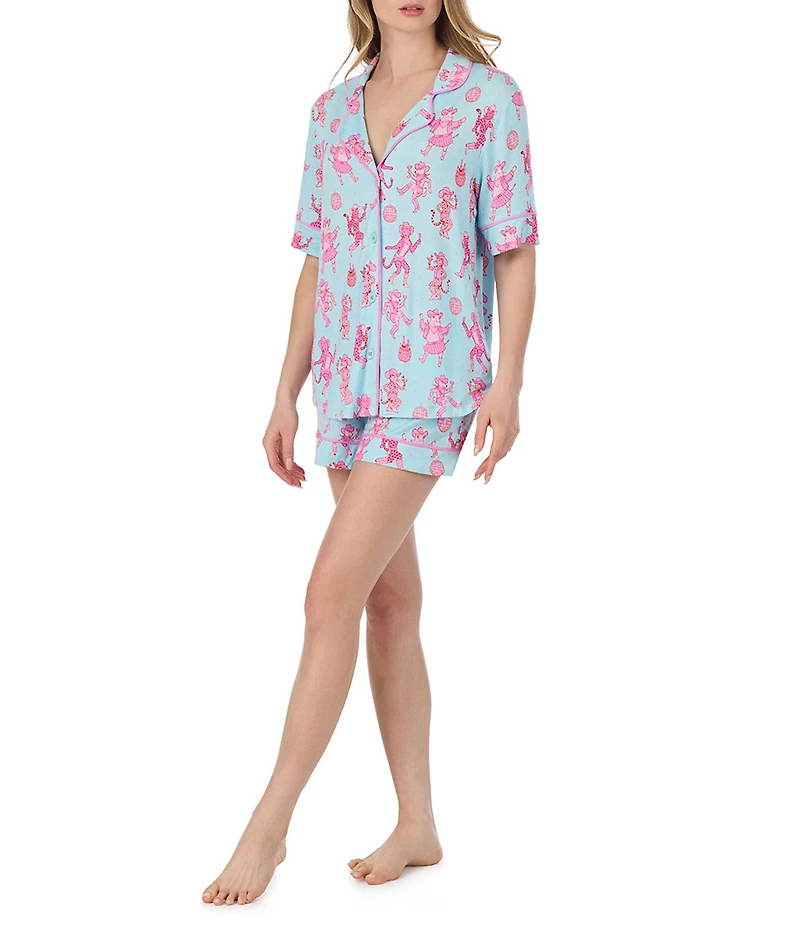 Room Service Short Sleeve Notch Collar Jersey Knit Rodeo Ready Short Pajama Set
