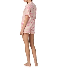 Room Service Short Sleeve Notch Collar Satin Bridal Babe Print Shorty Pajama Set