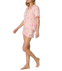 Room Service Short Sleeve Notch Collar Satin Bridal Babe Print Shorty Pajama Set