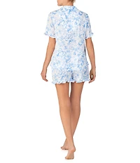 Room Service Short Sleeve Notch Collar Satin Butterflies & Bows Print Shorty Bridal Pajama Set