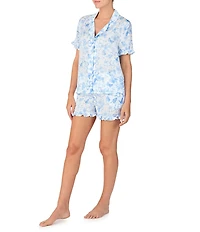 Room Service Short Sleeve Notch Collar Satin Butterflies & Bows Print Shorty Bridal Pajama Set