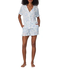 Room Service Short Sleeve Notch Collar Satin Butterflies & Bows Print Shorty Pajama Set