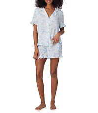 Room Service Short Sleeve Notch Collar Satin Butterflies & Bows Print Shorty Pajama Set