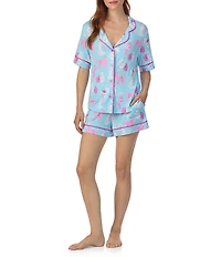 Room Service Show Poodles Print Short Sleeve Notch Collar Knit Shorty Pajama Set