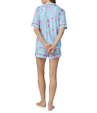 Room Service Show Poodles Print Short Sleeve Notch Collar Knit Shorty Pajama Set