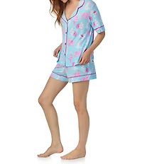 Room Service Show Poodles Print Short Sleeve Notch Collar Knit Shorty Pajama Set