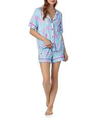 Room Service Show Poodles Print Short Sleeve Notch Collar Knit Shorty Pajama Set