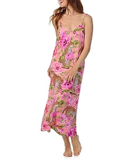Room Service Sleeveless V-Neck Knit Scoop Back Leopard Floral Print Coordinating Maxi Chemise