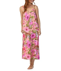 Room Service Sleeveless V-Neck Knit Scoop Back Leopard Floral Print Coordinating Maxi Chemise