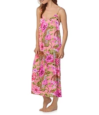 Room Service Sleeveless V-Neck Knit Scoop Back Leopard Floral Print Coordinating Maxi Chemise
