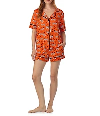 Room Service Spooky Season Print Short Sleeve Notch Collar Knit Shorty Pajama Set