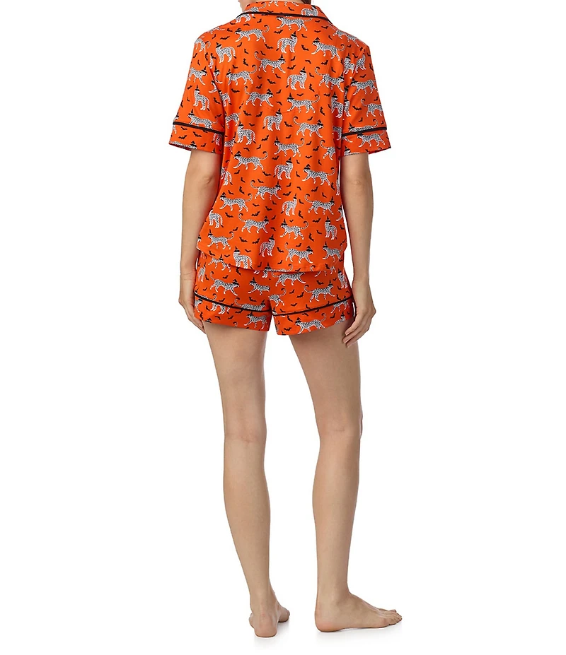 Room Service Spooky Season Print Short Sleeve Notch Collar Knit Shorty Pajama Set