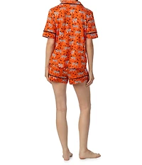 Room Service Spooky Season Print Short Sleeve Notch Collar Knit Shorty Pajama Set