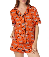 Room Service Spooky Season Print Short Sleeve Notch Collar Knit Shorty Pajama Set