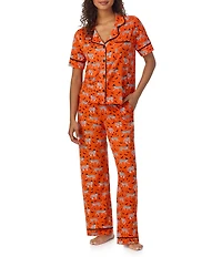 Room Service Spooky Season Print Short Sleeve Notch Collar Top & Long Pant Knit Pajama Set