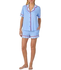 Room Service Star Print Short Sleeve Notch Collar Cozy Jersey Knit Shorty Pajama Set